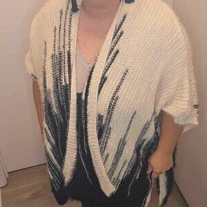 Cream and Black, Super Soft Poncho Style Sweater